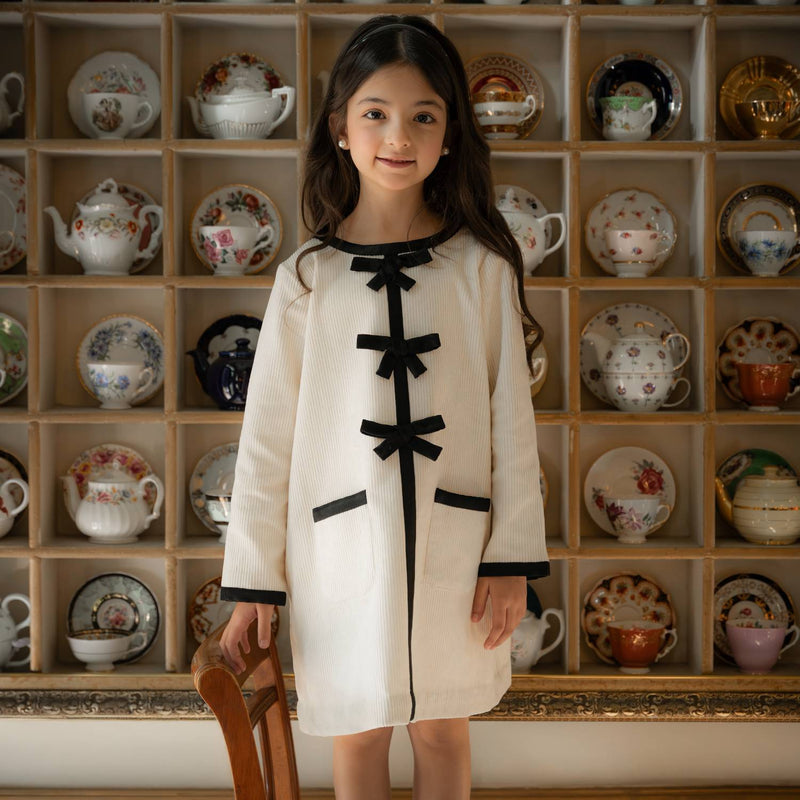 Praline | Girl’s Corduroy A-Line Dress with Bow Detail