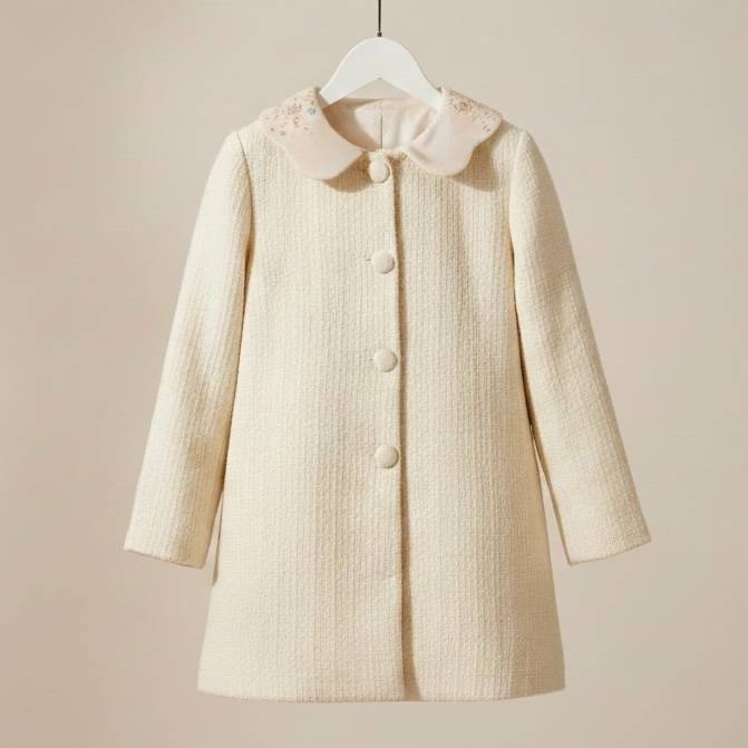 Madeleine | Girl’s Tweed Coat Dress with Pearl Collar