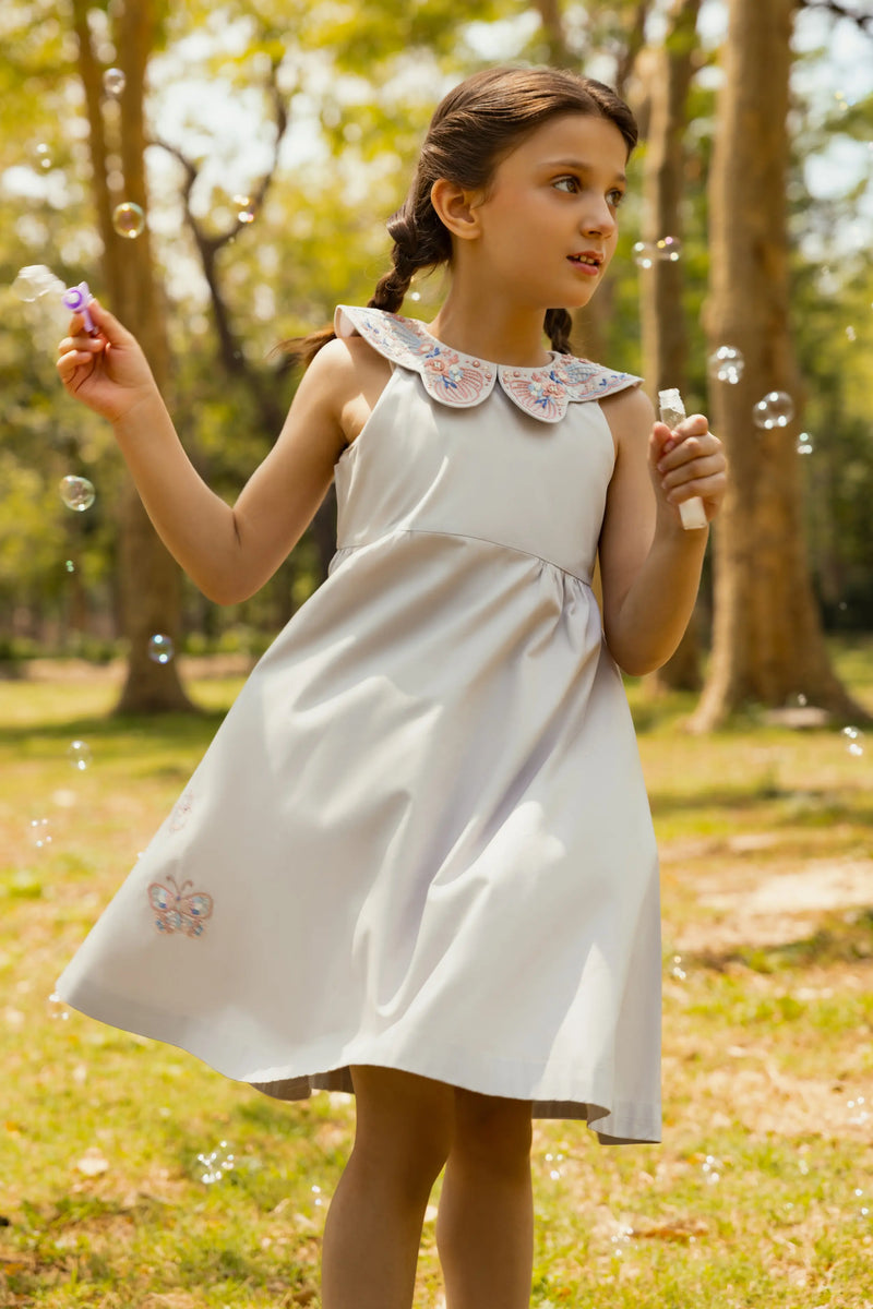 Lullaby | Pure cotton dress with hand-embroidered butterfly motifs
