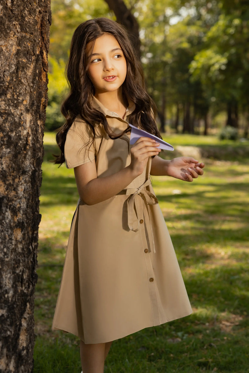 Safari | Pure cotton shirt dress with waist tie & box pleat