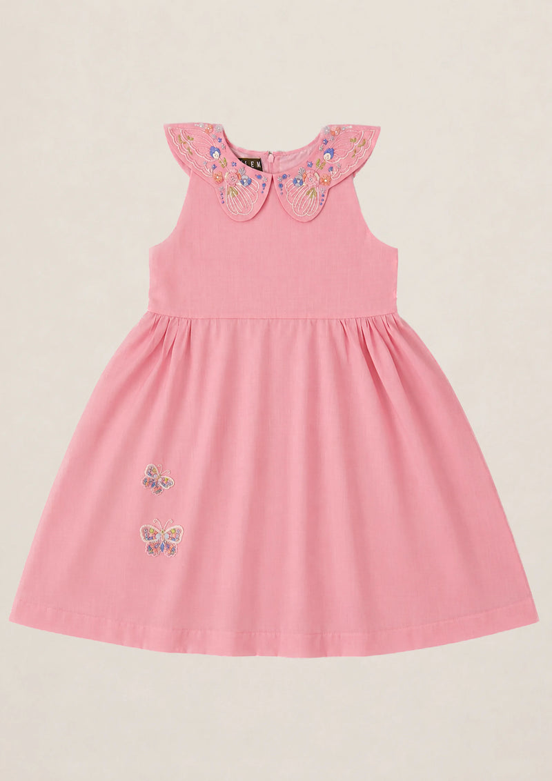 Blush | Cotton dress with hand-embroidered butterfly motifs