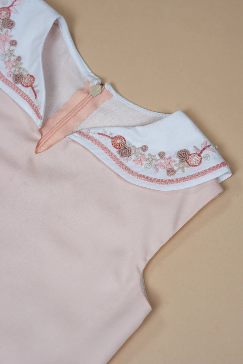 Pinkbird | Pure cotton dress with hand-embroidered collar & box pleat