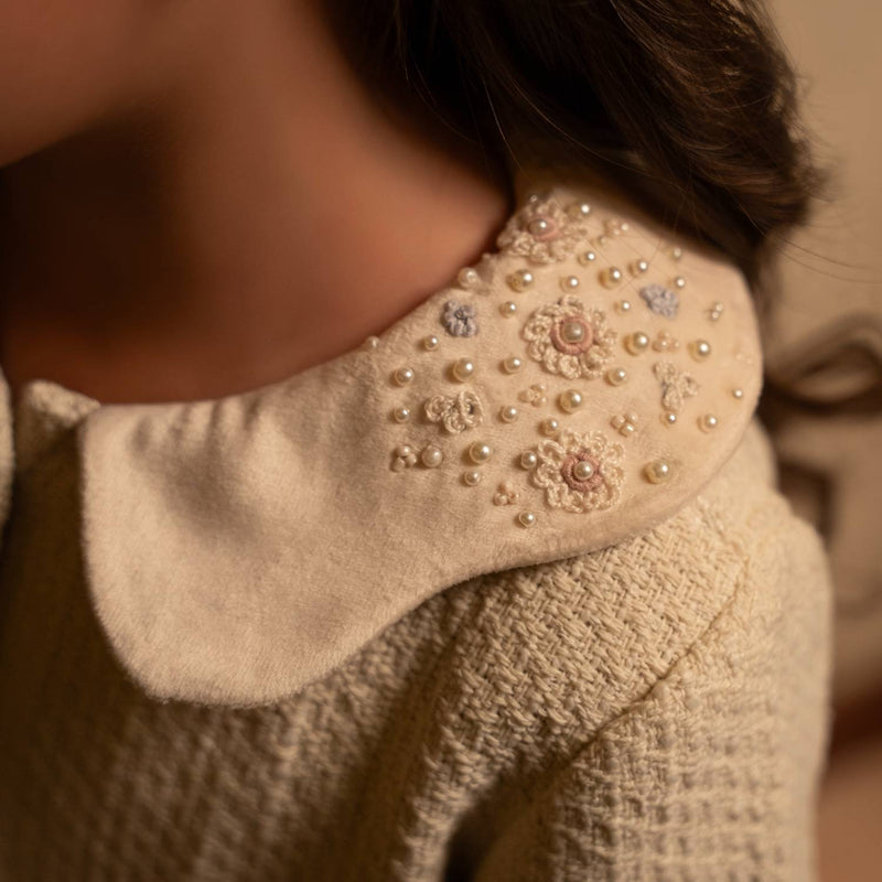 Madeleine | Girl’s Tweed Coat Dress with Pearl Collar