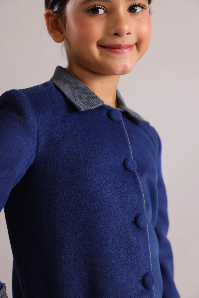 Bleuet | Girls' Blue Jacket and Pleated Skirt Set, Contrast Collar
