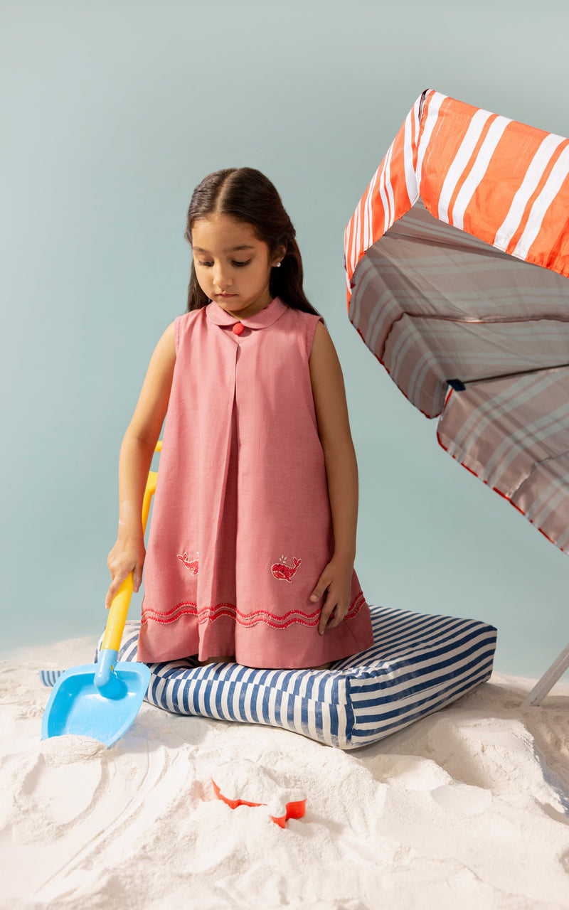 Rossa | A-line cotton chambray dress with hand-embroidered motifs